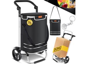 4255598324489 - KESSER® Einkaufstrolley klappbar mit 56L Kapazität und belastbar bis 50kg 3in1 Trolley Sackkarre & Umhängetasche Faltbarer Einkaufswagen inkl Kühlfach & Einkaufschip Treppensteiger