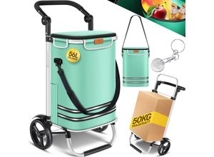 4255598324526 - KESSER® Einkaufstrolley klappbar mit 56L Kapazität und belastbar bis 50kg 3in1 Trolley Sackkarre & Umhängetasche Faltbarer Einkaufswagen inkl Kühlfach & Einkaufschip Treppensteiger