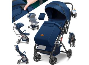 4255598325967 - KIDIZ® Kinderwagen Kinderbuggy klappbar Liegebuggy Sportwagen Faltbar 360° Räder 5-Punkt Gurt Inkl Fußsack Getränkehalter Regenabdeckung & Moskitonetz verstellbare Rückenlehne & Sonnenverdeck