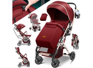 4255598325981 - KIDIZ® Kinderwagen Kinderbuggy klappbar Liegebuggy Sportwagen Faltbar 360° Räder 5-Punkt Gurt Inkl Fußsack Getränkehalter Regenabdeckung & Moskitonetz verstellbare Rückenlehne & Sonnenverdeck