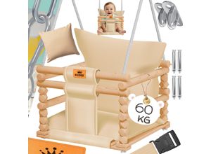 4255598327503 - KIDIZ® Babyschaukel Kinderschaukel Schaukelsitz mit Polsterung Holz-Schaukel mit Anti-Kipp bis 60KG Höhenverstellbar Indoor & Outdoor 05 - 3 Jahre Montagezubehör & Sicherheitsgurt