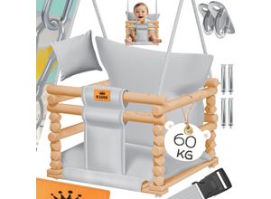 4255598327510 - KIDIZ® Babyschaukel Kinderschaukel Schaukelsitz mit Polsterung Holz-Schaukel mit Anti-Kipp bis 60KG Höhenverstellbar Indoor & Outdoor 05 - 3 Jahre Montagezubehör & Sicherheitsgurt