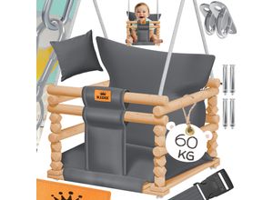 4255598327527 - KIDIZ® Babyschaukel Kinderschaukel Schaukelsitz mit Polsterung Holz-Schaukel mit Anti-Kipp bis 60KG Höhenverstellbar Indoor & Outdoor 05 - 3 Jahre Montagezubehör & Sicherheitsgurt