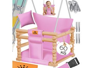 4255598327534 - KIDIZ® Babyschaukel Kinderschaukel Schaukelsitz mit Polsterung Holz-Schaukel mit Anti-Kipp bis 60KG Höhenverstellbar Indoor & Outdoor 05 - 3 Jahre Montagezubehör & Sicherheitsgurt