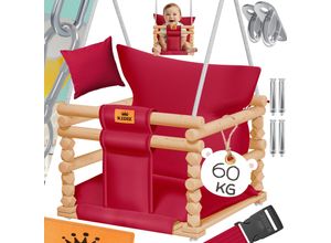 4255598327541 - KIDIZ® Babyschaukel Kinderschaukel Schaukelsitz mit Polsterung Holz-Schaukel mit Anti-Kipp bis 60KG Höhenverstellbar Indoor & Outdoor 05 - 3 Jahre Montagezubehör & Sicherheitsgurt