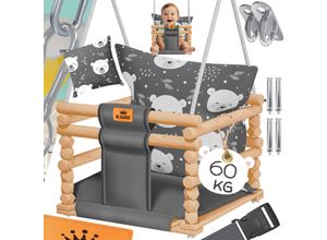 4255598327558 - KIDIZ® Babyschaukel Kinderschaukel Schaukelsitz mit Polsterung Holz-Schaukel mit Anti-Kipp bis 60KG Höhenverstellbar Indoor & Outdoor 05 - 3 Jahre Montagezubehör & Sicherheitsgurt