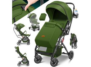 4255598327565 - KIDIZ® Kinderwagen Kinderbuggy klappbar Liegebuggy Sportwagen Faltbar 360° Räder 5-Punkt Gurt Inkl Fußsack Getränkehalter Regenabdeckung & Moskitonetz verstellbare Rückenlehne & Sonnenverdeck