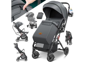 4255598327572 - KIDIZ® Kinderwagen Kinderbuggy klappbar Liegebuggy Sportwagen Faltbar 360° Räder 5-Punkt Gurt Inkl Fußsack Getränkehalter Regenabdeckung & Moskitonetz verstellbare Rückenlehne & Sonnenverdeck