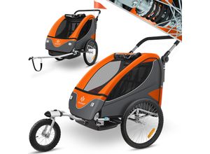 4255598328098 - KESSER® Kinderanhänger Fahrradanhänger 360° Drehbar mit Federung 2in1 Joggerfunktion Kinderfahrradanhänger + 5-Punkt Gurt Jogger Fahrrad Anhänger für 1 bis 2 Kinder max 40kg