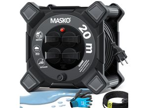 4255598332996 - MASKO® Kabeltrommel Verlängerungskabel mit Schutzkontaktsteckdosen & Wickelgriff Outdoor Kabelaufroller Thermoschutz Gerätetrommel IP44 1000W ~ 3000W inkl Tragegriff und Montagehandschuhe