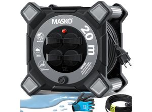 4255598333009 - MASKO® Kabeltrommel Verlängerungskabel mit Schutzkontaktsteckdosen & Wickelgriff Outdoor Kabelaufroller Thermoschutz Gerätetrommel IP44 1000W ~ 3000W inkl Tragegriff und Montagehandschuhe