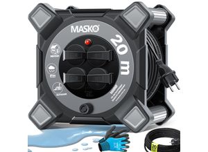 4255598333016 - MASKO® Kabeltrommel Verlängerungskabel mit Schutzkontaktsteckdosen & Wickelgriff Outdoor Kabelaufroller Thermoschutz Gerätetrommel IP44 1000W ~ 3000W inkl Tragegriff und Montagehandschuhe