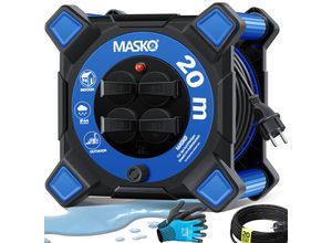 4255598333023 - MASKO® Kabeltrommel Verlängerungskabel mit Schutzkontaktsteckdosen & Wickelgriff Outdoor Kabelaufroller Thermoschutz Gerätetrommel IP44 1000W ~ 3000W inkl Tragegriff und Montagehandschuhe