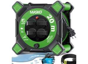 4255598333030 - MASKO® Kabeltrommel Verlängerungskabel mit Schutzkontaktsteckdosen & Wickelgriff Outdoor Kabelaufroller Thermoschutz Gerätetrommel IP44 1000W ~ 3000W inkl Tragegriff und Montagehandschuhe