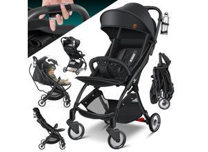 4255598333207 - KIDIZ® Kinderwagen Premium Kinderbuggy klappbar Liegebuggy Sportwagen Faltbar 360°Räder 5-Punkt Gurt Inkl Getränkehalter & Regenabdeckung verstellbare Rückenlehne & Sonnenverdeck