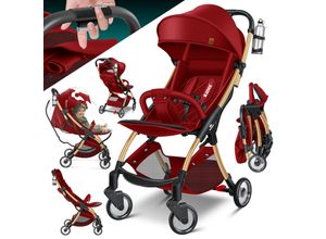 4255598333238 - KIDIZ® Kinderwagen Premium Kinderbuggy klappbar Liegebuggy Sportwagen Faltbar 360°Räder 5-Punkt Gurt Inkl Getränkehalter & Regenabdeckung verstellbare Rückenlehne & Sonnenverdeck