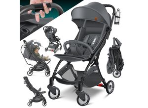 4255598333252 - KIDIZ® Kinderwagen Premium Kinderbuggy klappbar Liegebuggy Sportwagen Faltbar 360°Räder 5-Punkt Gurt Inkl Getränkehalter & Regenabdeckung verstellbare Rückenlehne & Sonnenverdeck