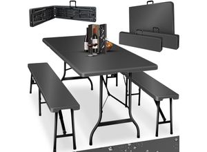 4255598333979 - KESSER® Bierzeltgarnitur - 3-teilig Set Tisch + 2 x Bank für drinnen - draußen klappbar Tragegriffe HxBxT 73x180x75 cm  Kunststoff Rattan-Look Gartengarnitur  Klapptisch  Gartentisch