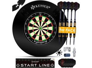 4255598336567 - KESSER® Dartscheibe kork mit 9 Dartpfeile Professional Dartboard + 21 Pro Flights + Zubehör Steeldart Offizielles Dartscheibe 9 Pfeilen Metallspitze Profi Steeldartscheibe - Dartboard inkl Montageset