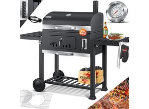 4255598336895 - KESSER® Grill Grillwagen XXL Holzkohlegrill mit Deckel Rädern Edelstahl-Griff Grillrost und Thermometer Holzkohle kohlegrill Wagen groß Kohle BBQ Barbeque Camping Terrasse Garten