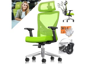 4255598338677 - KESSER® Bürostuhl mit verstellbaren Armlehnen Drehstuhl mit Lendenwirbelstütze Rückenschonend Schreibtischstuhl ergonomisch mit Kopfstütze Office Chair Wippfunktion bis 125° mit 5x Gummirollen