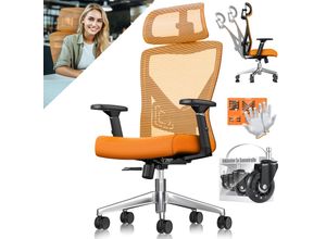 4255598338684 - KESSER® Bürostuhl mit verstellbaren Armlehnen Drehstuhl mit Lendenwirbelstütze Rückenschonend Schreibtischstuhl ergonomisch mit Kopfstütze Office Chair Wippfunktion bis 125° mit 5x Gummirollen