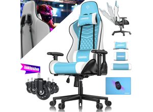 4255598339148 - KESSER® Gaming Stuhl Ergonomisch Bürostuhl mit Kopfstütze & Lendenkissen Racing Gamer Stuhl 150kg belastbar Armlehne 360° Drehbarer Schreibtischstuhl Gaming Chair + Gummi-Rollen