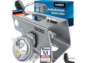 4255598343077 - MASKO® Anhängerschloss für Angekoppelte & Abgekoppelte Anhänger Anhänger Schloss Diebstahlschutz Wohnwagen Kastenschloss inkl Diskusschloss & Schlüssel & Schutzkappe