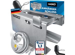 4255598343084 - MASKO® Anhängerschloss für Angekoppelte & Abgekoppelte Anhänger Anhänger Schloss Diebstahlschutz Wohnwagen Kastenschloss inkl Diskusschloss & Schlüssel & Schutzkappe