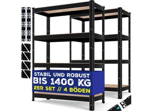 4255598352642 - 2er-Set Lagerregal bis 875 kg belastbar 4 oder 5 verstellbare Ablagen MDF-Platten Regal aus Metall Silber-875kg   2x 180x90x40cm 5-Böden - Masko