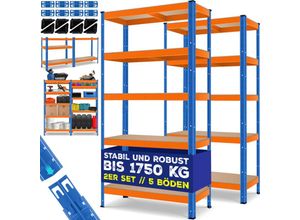 4255598352703 - 2er-Set Lagerregal bis 875 kg belastbar 5 verstellbare Ablagen MDF-Platten Regal aus Metall Orange Blau-875kg   2x 180x90x40cm 5-Böden - Masko