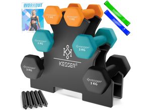 4255598354011 - KESSER® Hantel-Set 3 Paar 1kg - 5kg 12kg oder 18kg kurzhanteln mit Ständer Aufbewahrung Fitnessstudio Krafttraining Hantelset rutschfeste Neopren Mit Übungsheft 2x Fitnessbänder