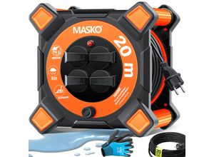 4255598361033 - MASKO® Kabeltrommel Verlängerungskabel mit Schutzkontaktsteckdosen & Wickelgriff Outdoor Kabelaufroller Thermoschutz Gerätetrommel IP44 1000W ~ 3000W inkl Tragegriff und Montagehandschuhe