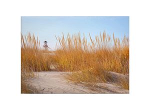 4255603546714 - Tadessi - Leinwandbild Maritim 50 x 70 cm - Wandbild Strand Beige Gelb - Keilrahmen Reisen Leuchtturm Wohnzimmerdeko Wanddeko Wandgemälde