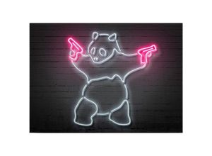 4255603547254 - Leinwandbild Grafik 50 x 70 cm - Wandbild Rosa Schwarz - Keilrahmen Panda Bär LED Optik Wohnzimmerdeko Wanddeko Wandgemälde