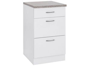 4255620824611 - wiho Küchen Unterschrank Kiel 50 cm breit Tiefe 50 cm mit 2 großen Auszügen und 1 Schublade beige|weiß