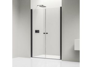 4255624404949 - Nischendusche mit Doppelpendeltüren NT218 - Nano Echtglas - Profilfarbe & Breite wählbar Schwarz matt 880mm