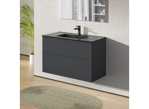 4255624420505 - - Waschtischunterschrank lavoa 100cm mit Waschbecken - Anthrazit matt Schwarz matt Anthrazit matt