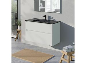 4255624422172 - - Waschtischunterschrank vireo 100cm mit Waschbecken schwarz - Weiß matt