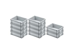 4255630512119 - SparSet 10x Eurobehälter mit geschlossenem Griff HxBxT 12x30x40cm 11 Liter Grau Eurobox Transportbox Transportbehälter Stapelbehälter - Grau