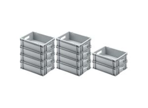 4255630513772 - SparSet 10x Eurobehälter mit offenem Griff HxBxT 12x30x40cm 11 Liter Grau Eurobox Transportbox Transportbehälter Stapelbehälter - Grau