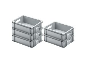 4255630539475 - Proregal-aufbewahrung Für Profis - SparSet 5x Eurobehälter mit offenem Griff HxBxT 12x30x40cm 11 Liter Grau Eurobox Transportbox Transportbehälter