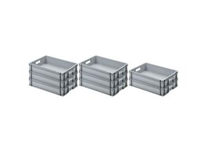 4255630539543 - SuperSparSet 8x Eurobehälter mit offenem Griff HxBxT 12x40x60cm 21 Liter Grau Eurobox Transportbox Transportbehälter Stapelbehälter - Grau
