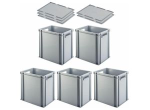 4255630596522 - Proregal-aufbewahrung Für Profis - set super économique 5x Bac Euro avec poignée ouverte & couvercle dappui HxLxP 40x30x40cm 37 litres Gris Eurobox