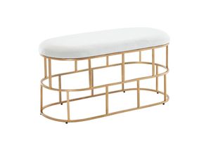 4255632517174 - Samt-Sitzbank in Weiß & Gold modernes Design handgefertigtes Unikat 90x46x38 cm