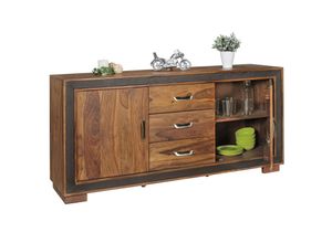 4255632531644 - Rustikales Sideboard Sheesham Massivholz Kunstleder 160x44x80 cm