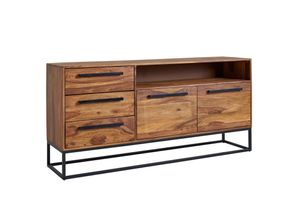 4255632531859 - Sheesham Sideboard mit Weinregal 165x80x40 cm Industrieller Stil