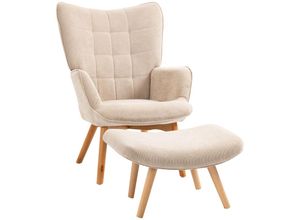 4255633501998 - Ohrensessel mit Hocker beige (Farbe beige)