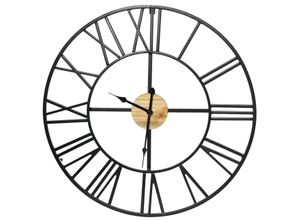 4255633502261 - Homcom - Wanduhr Vintage-Design 60 cm Durchmesser mit römischen Zahlen geräuschlos 60 cm x 60 cm x 4 cm Schwarz Natur - Schwarz