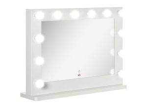 4255633503442 - Homcom - Hollywood Spiegel mit Beleuchtung Touch-Steuerung Memory-Funktion 12 dimmbare LED-Lampen weiß 80 x 60 cm - Weiß